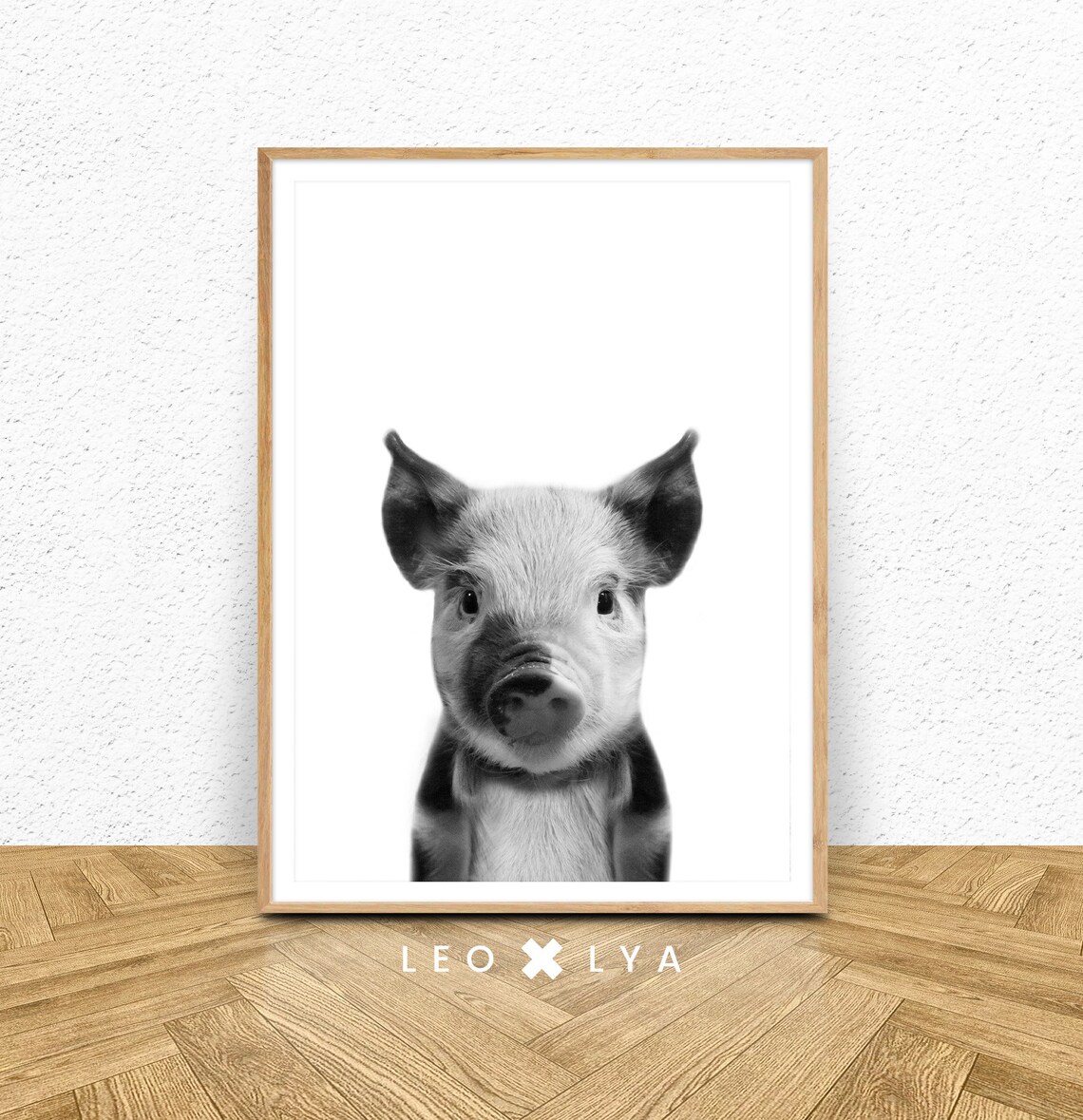 Baby Piglet Portrait Black and White Cute Farm Animal Photo Poster
