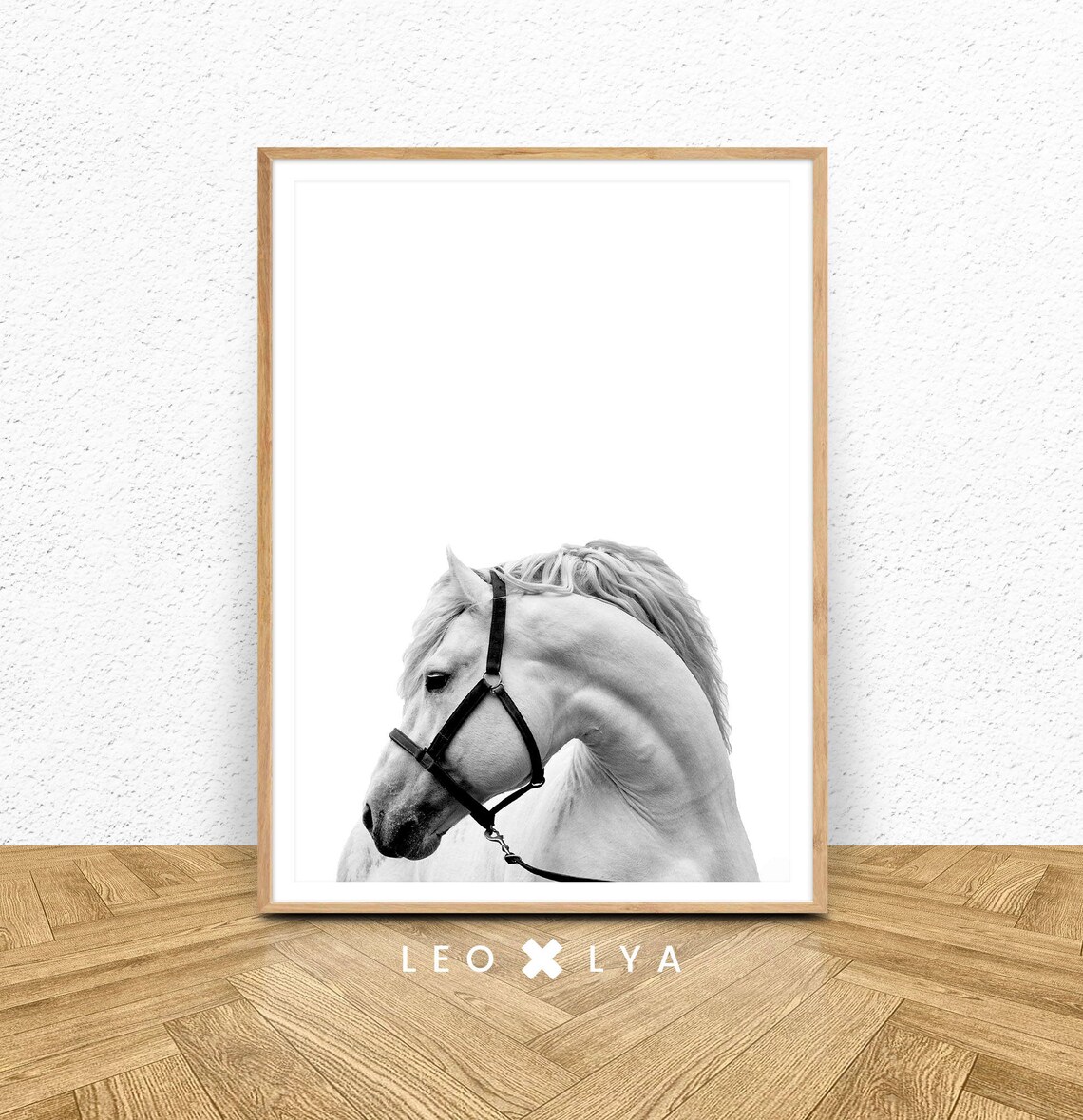 White Horse Black And White Minimalist Equine Photography Wall Art