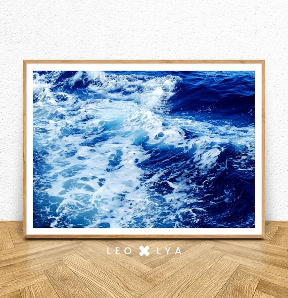 Blue Ocean Waves Foam Aerial Coastal Photography Wall Poster