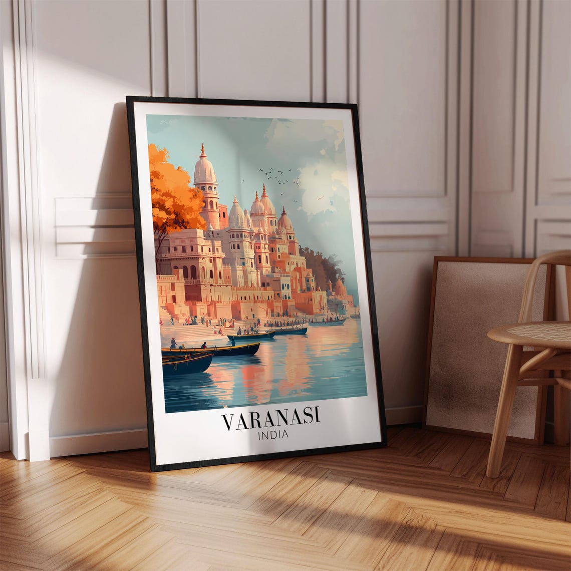 Varanasi India Daytime Ghats Temple Skyline Vintage Travel Poster - Image 4