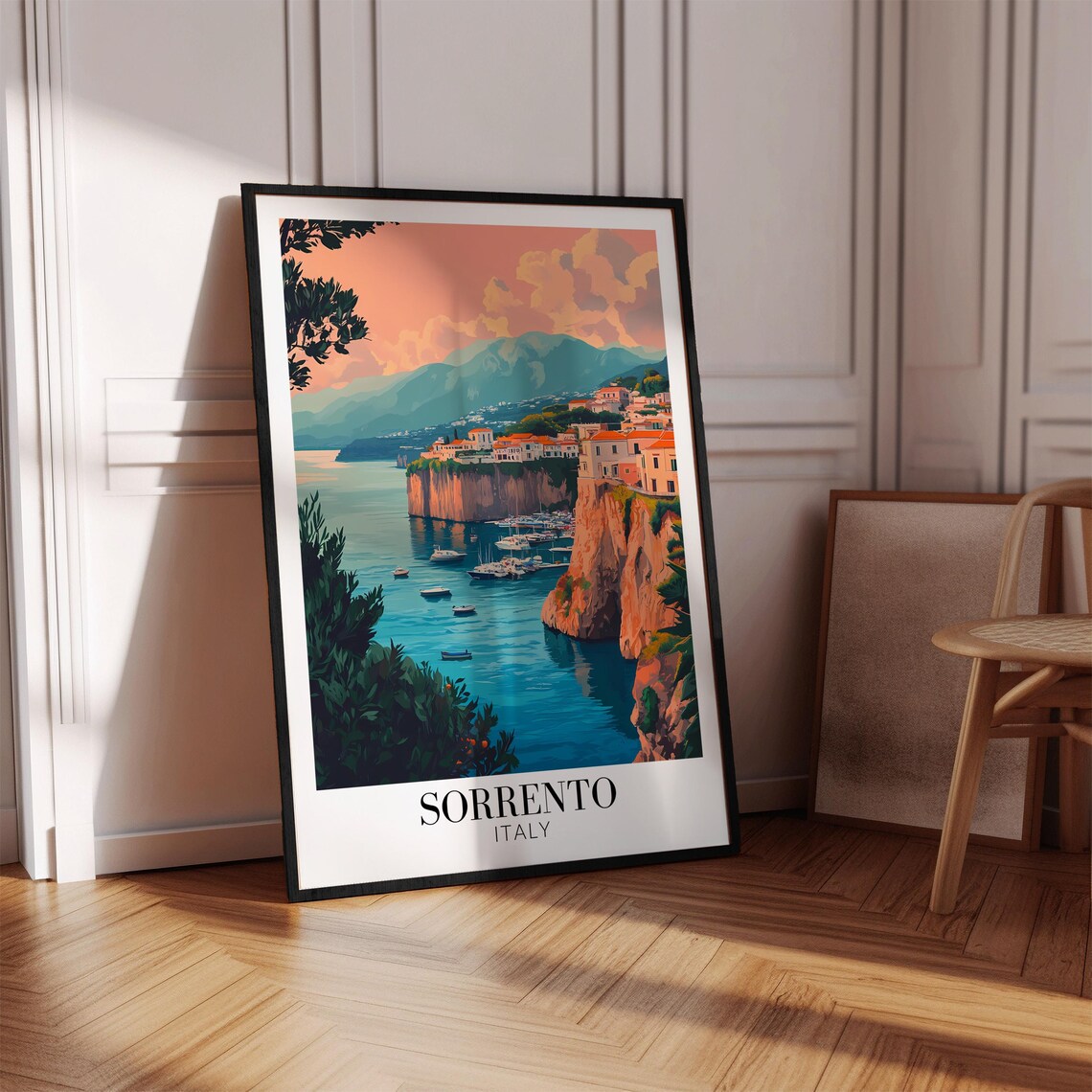 Sorrento Italy Marina Sunset Cliffs Fishing Boats Travel Poster - Image 4