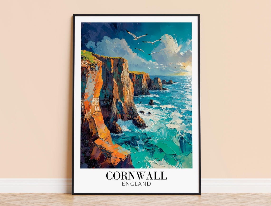 Cornwall England Dramatic Sea Stacks and Seabirds Coast Poster