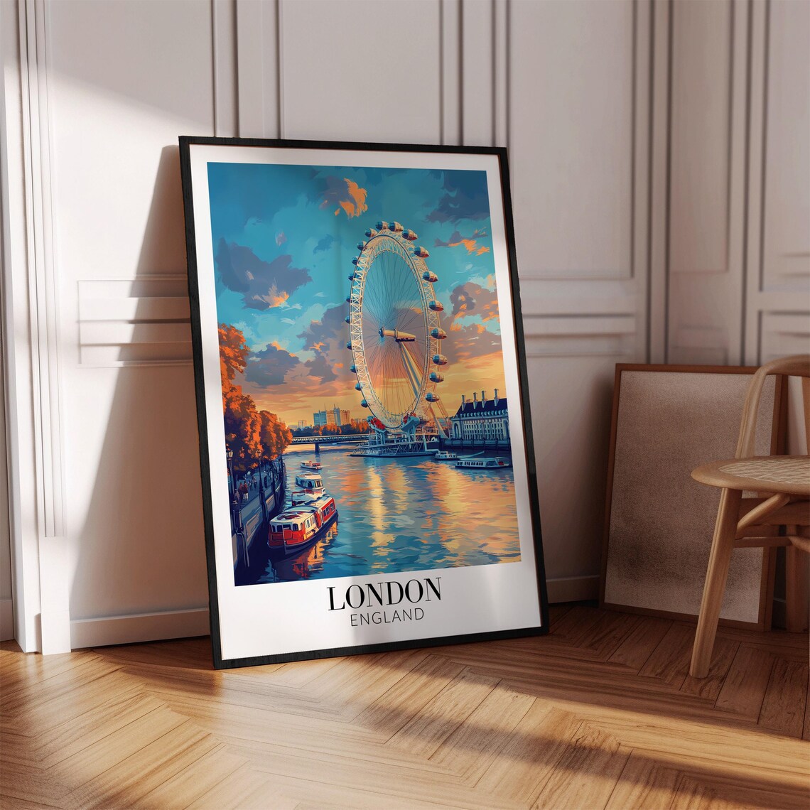 London England London Eye Sunset River Thames Boats Travel Poster - Image 4