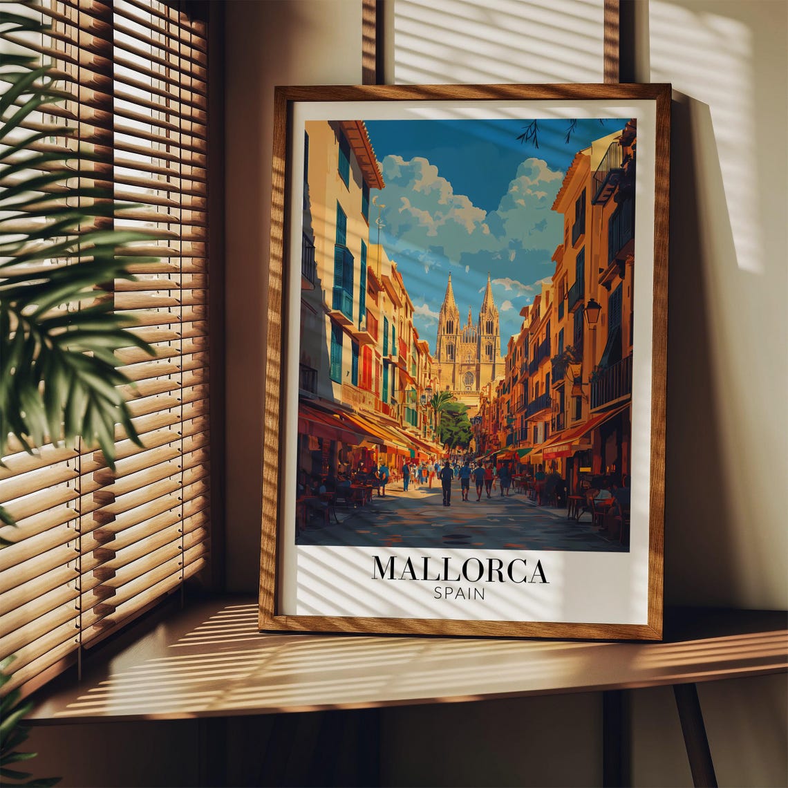 Mallorca Spain Old Town Street Poster With Cathedral View at Sunset - Image 2