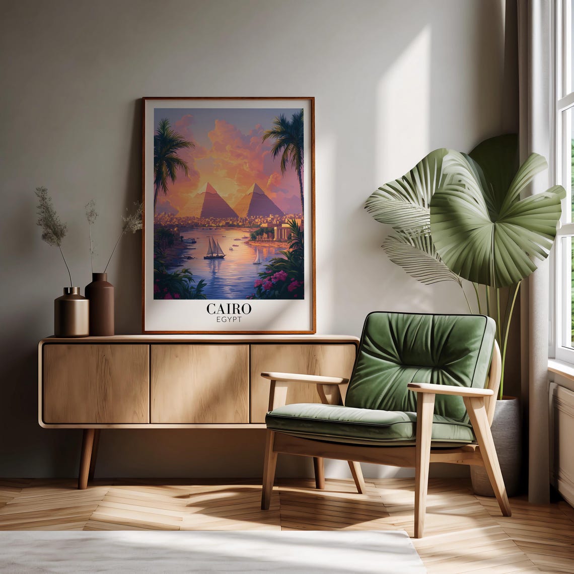 Cairo Egypt Pyramids of Giza Pink Sunset Over the Nile Poster - Image 2