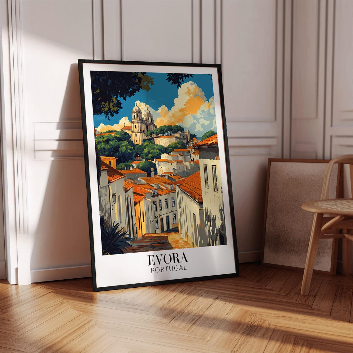 Evora Portugal Old Town Street With Terracotta Rooftops Poster - Image 4