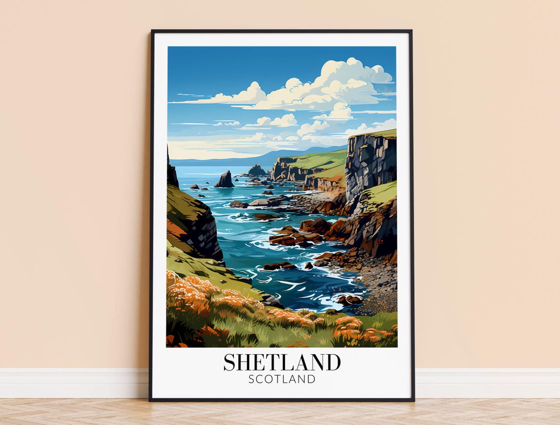 Shetland Scotland Wild Rocky Cliffs and Sea Stacks Travel Poster