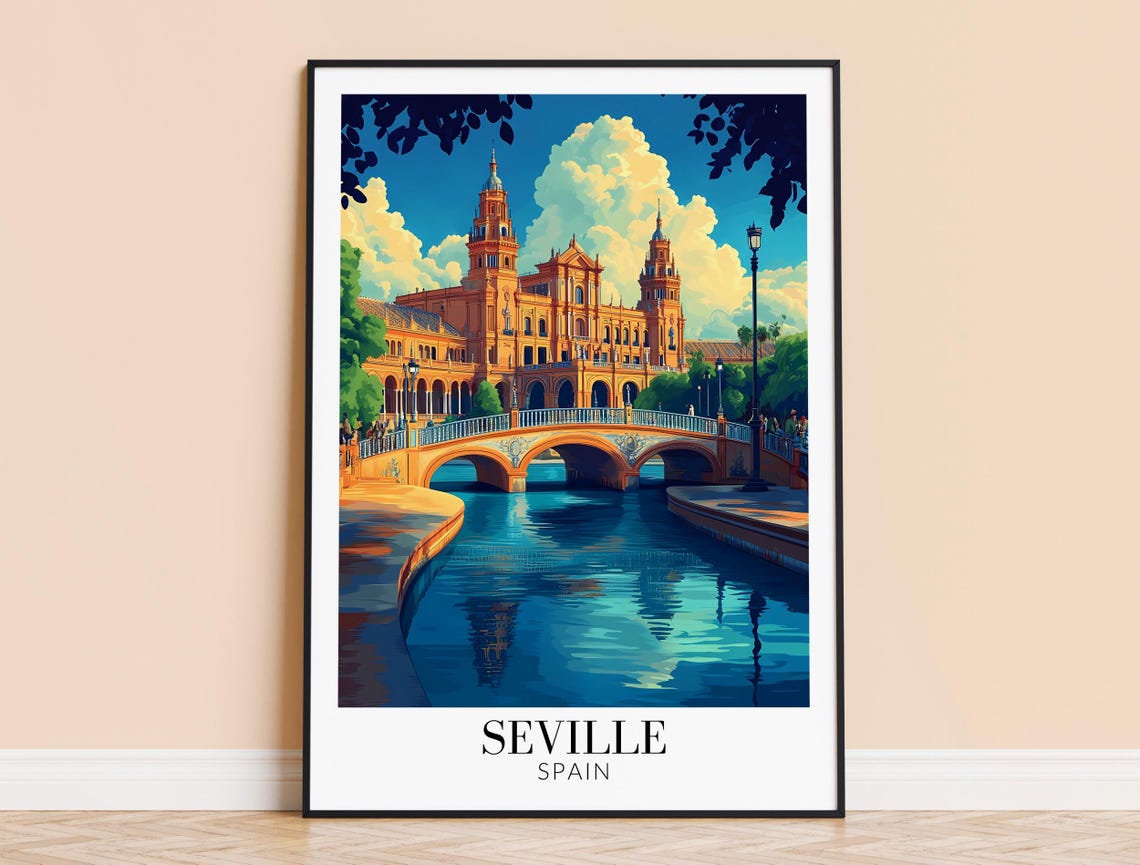Seville Spain Plaza de Espana Bridge Canal Radiant Travel Poster