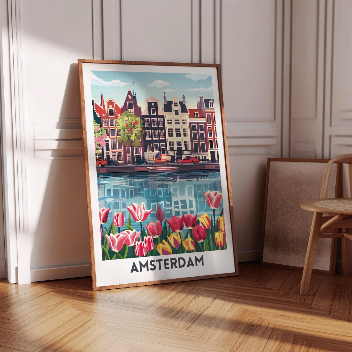 Amsterdam Canal Houses Tulips Netherlands Spring Cityscape Poster - Image 3