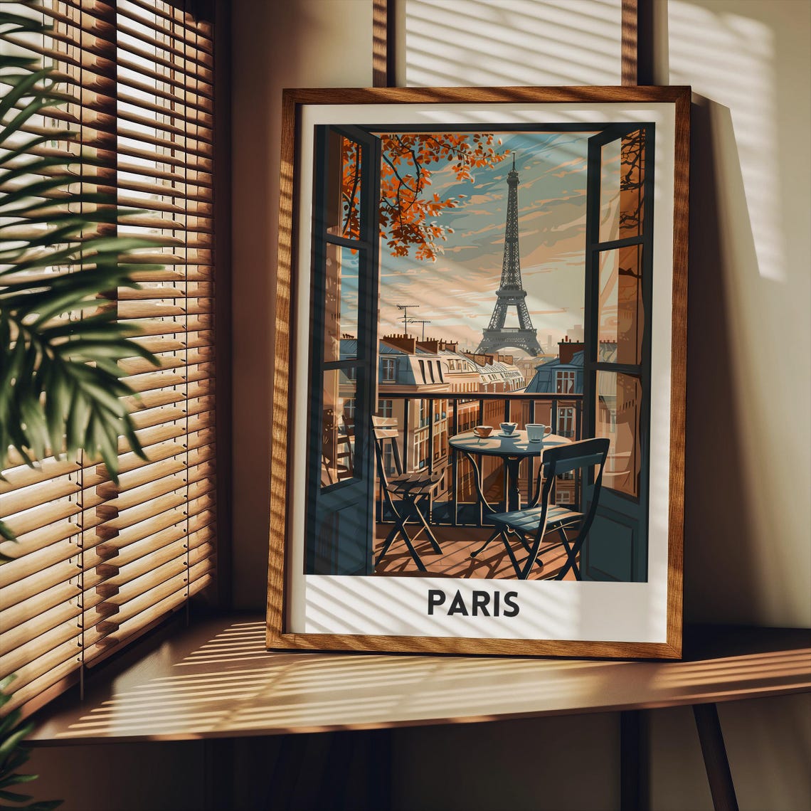 Paris Eiffel Tower Balcony View Autumn Cafe Scene Travel Poster - Image 2