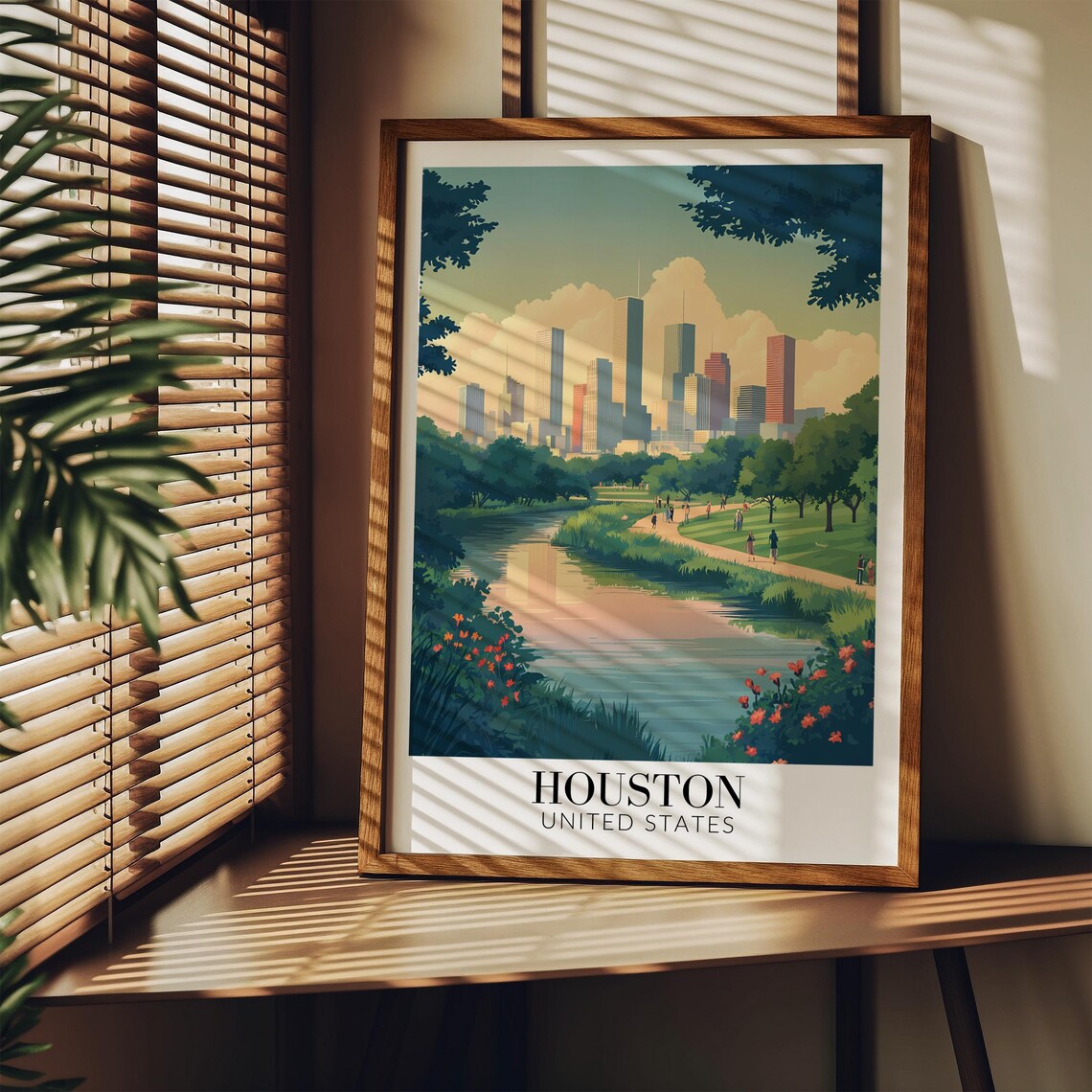 Houston Texas Skyline Buffalo Bayou Morning Park Travel Poster - Image 3
