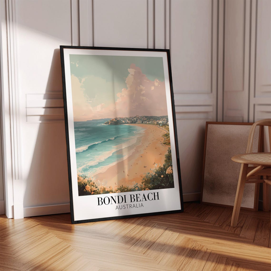 Pastel Coastal View Over Bondi Beach Australia Travel Poster - Image 2