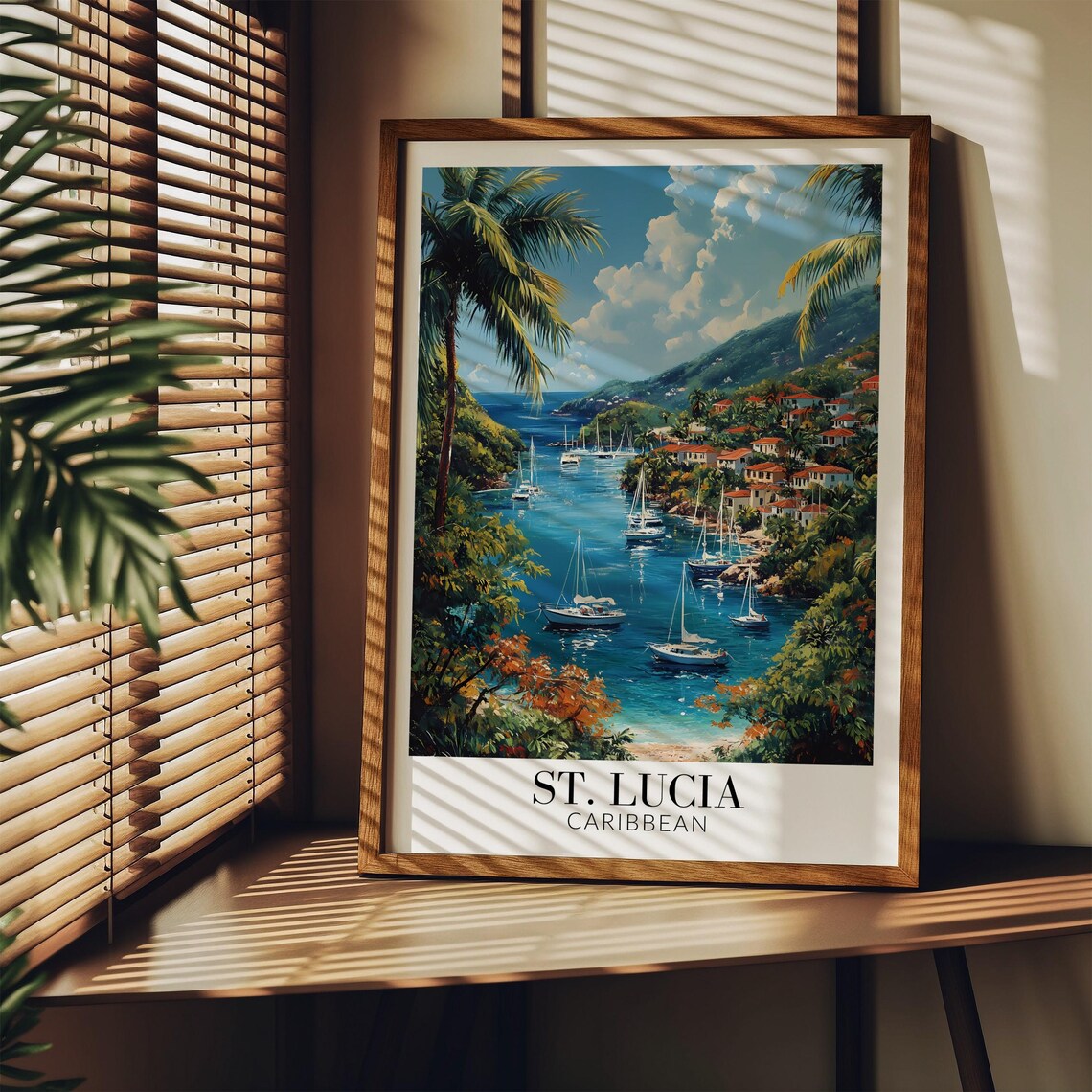 St Lucia Caribbean Palm Fringed Harbor Blue Bay Travel Poster - Image 3