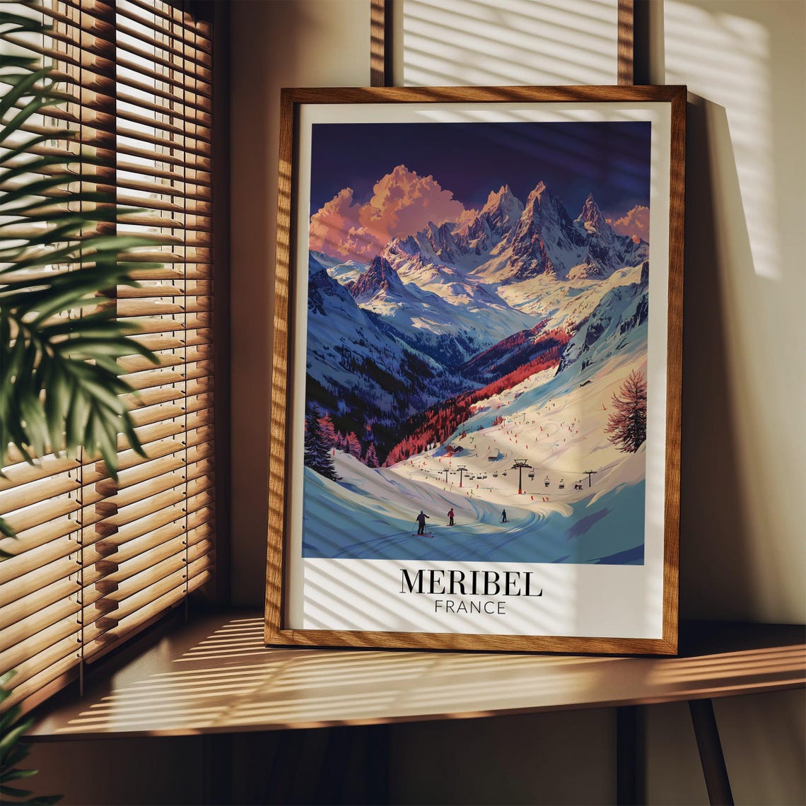 Meribel Ski Slopes At Sunset French Alps Winter Travel Poster - Image 3