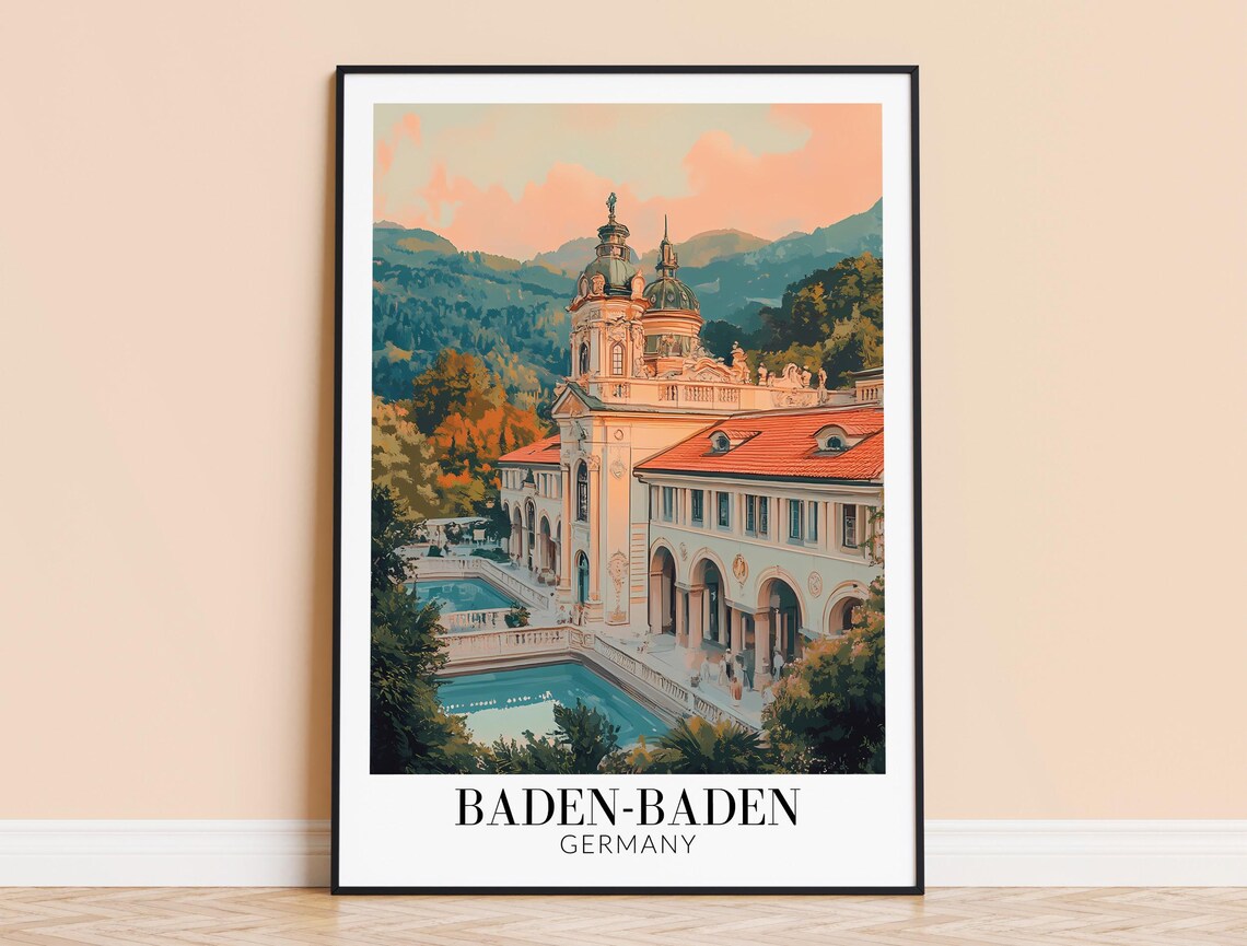 Baden-Baden Germany Spa Building Poolside Belle Epoque Travel Poster