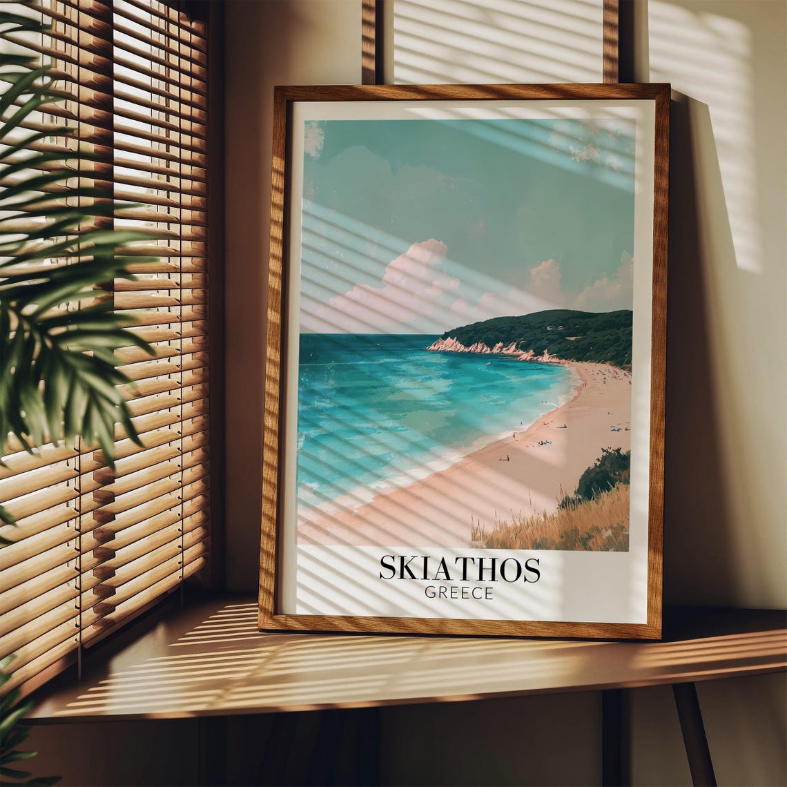 Skiathos Greece Sandy Beach Turquoise Bay Soft Pastel Travel Poster - Image 4