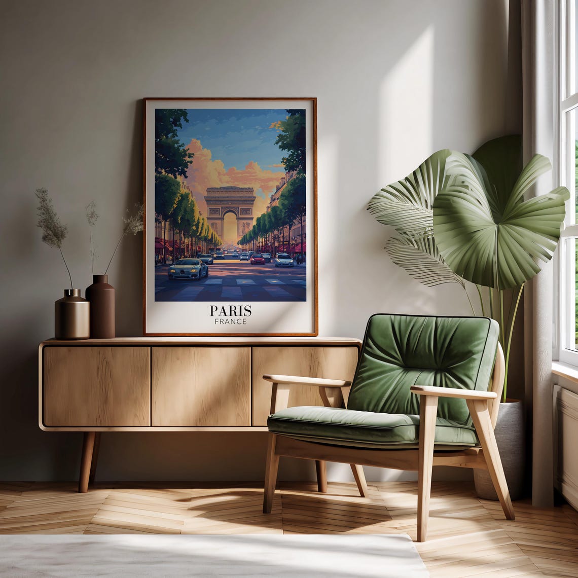 Paris France Arc de Triomphe Champs Elysees Sunset Travel Poster - Image 2