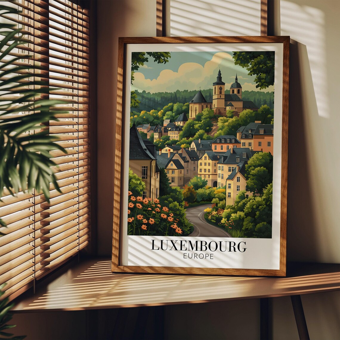 Luxembourg Europe Poster with Hillside Church Town and Winding Road - Image 3