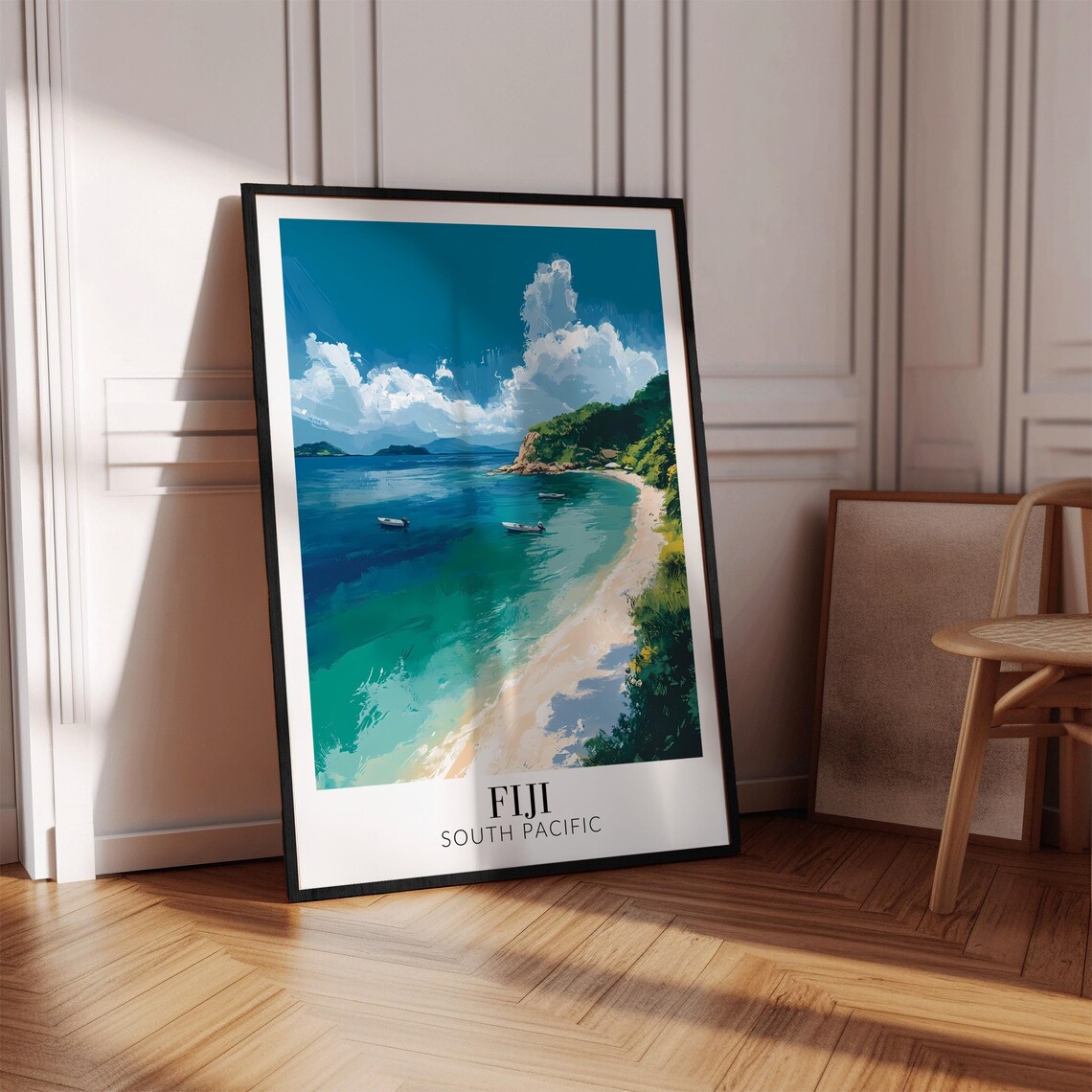 Fiji Turquoise Bay Aerial View With Boats South Pacific Travel Poster - Image 2