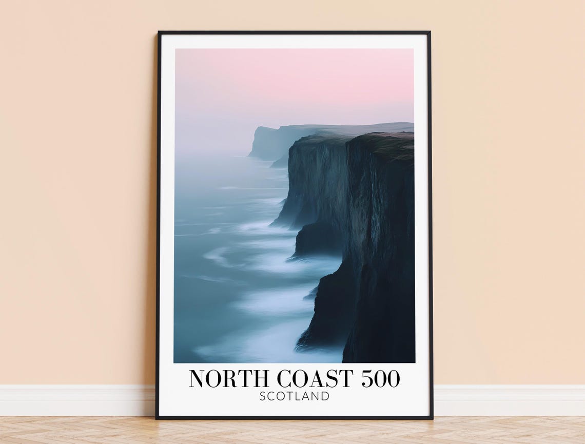 North Coast 500 Scotland Misty Sea Cliffs Dramatic Coastal Poster