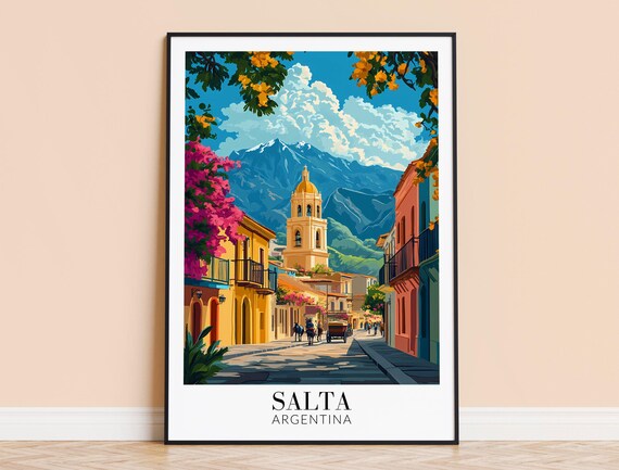 Salta Argentina Cobblestone Street With Cathedral Flower Poster