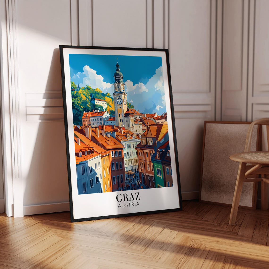 Graz Austria Old Town Clock Tower Orange Rooftops Travel Poster - Image 4