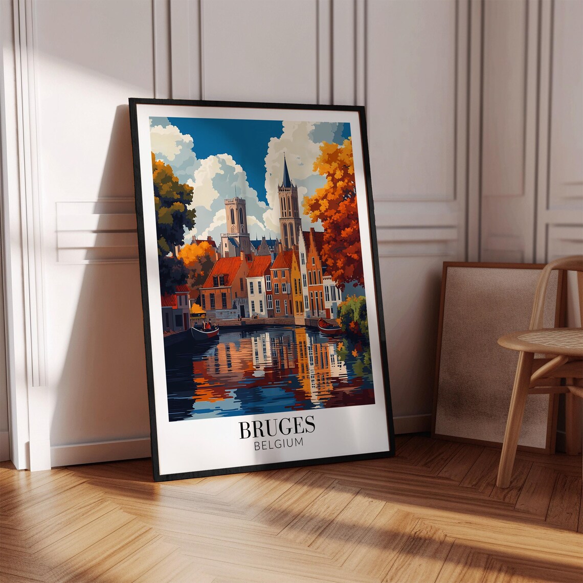 Bruges Belgium Autumn Canal Church Towers Golden Foliage Travel Poster - Image 4