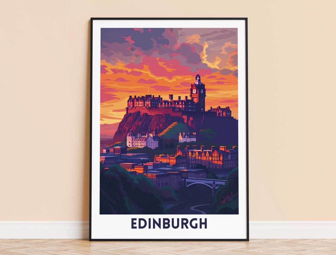 Edinburgh Castle Sunset Scotland Skyline Historic City Poster