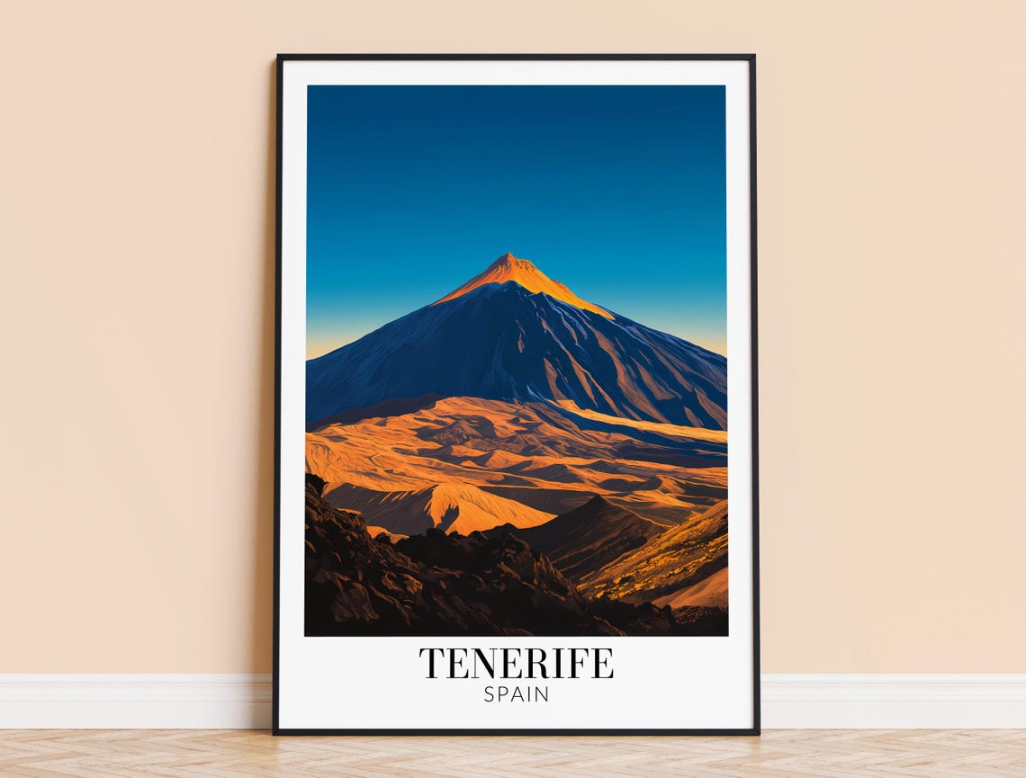 Mount Teide Volcano Sunset Tenerife Spain Dramatic Peak Travel Poster