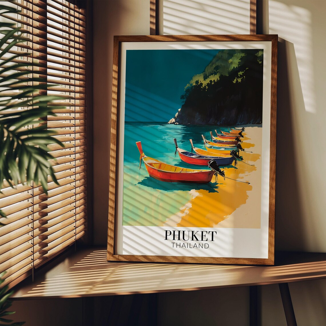Phuket Thailand Longtail Boats Turquoise Beach Vibrant Travel Poster - Image 3