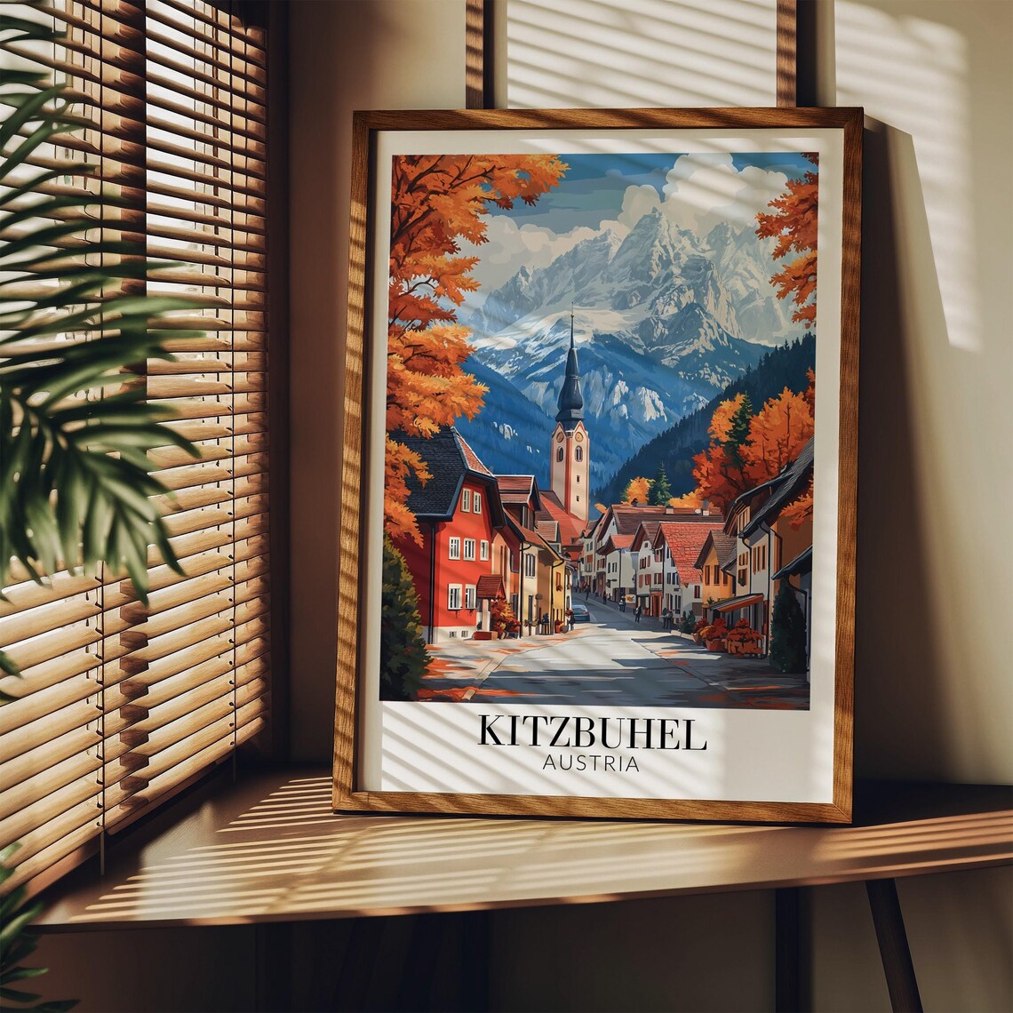 Kitzbuehel Austria Autumn Alpine Street with Church Travel Poster - Image 3