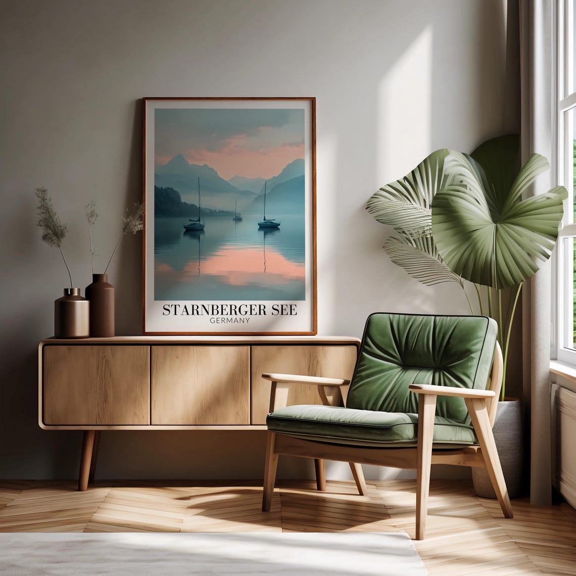 Starnberger See Sailboats Gliding On Still Mirror Dusk Water Poster - Image 3