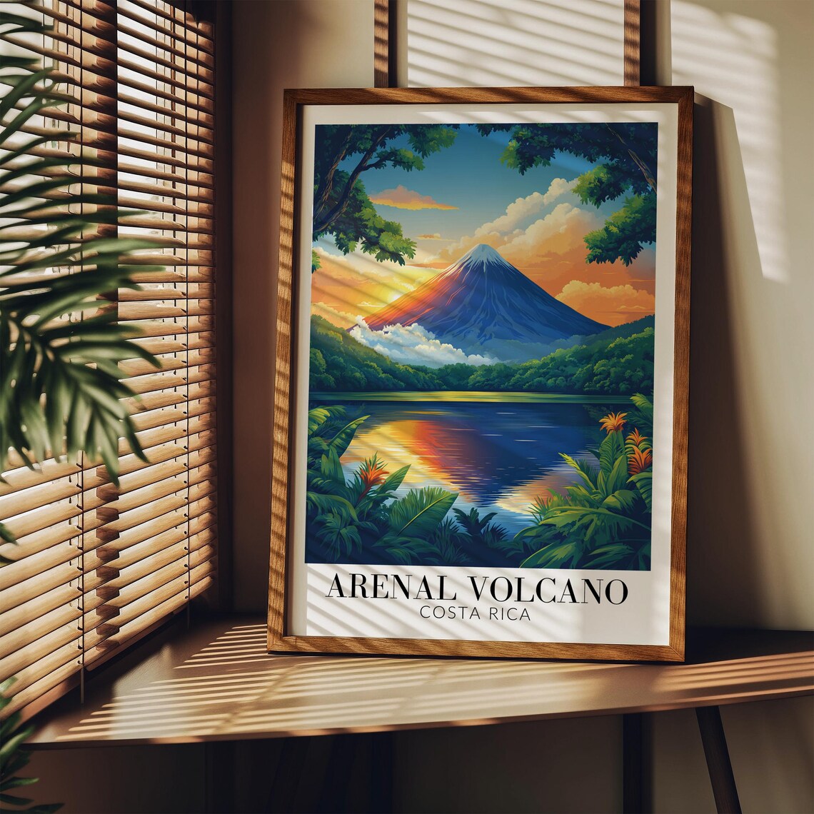 Arenal Volcano Costa Rica Lake Reflection Jungle Sunset Travel Poster - Image 4