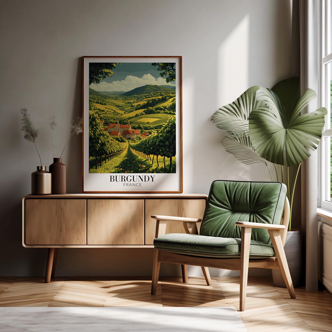 Burgundy France Bright Sunny Daytime Vineyard Village Valley Poster - Image 2