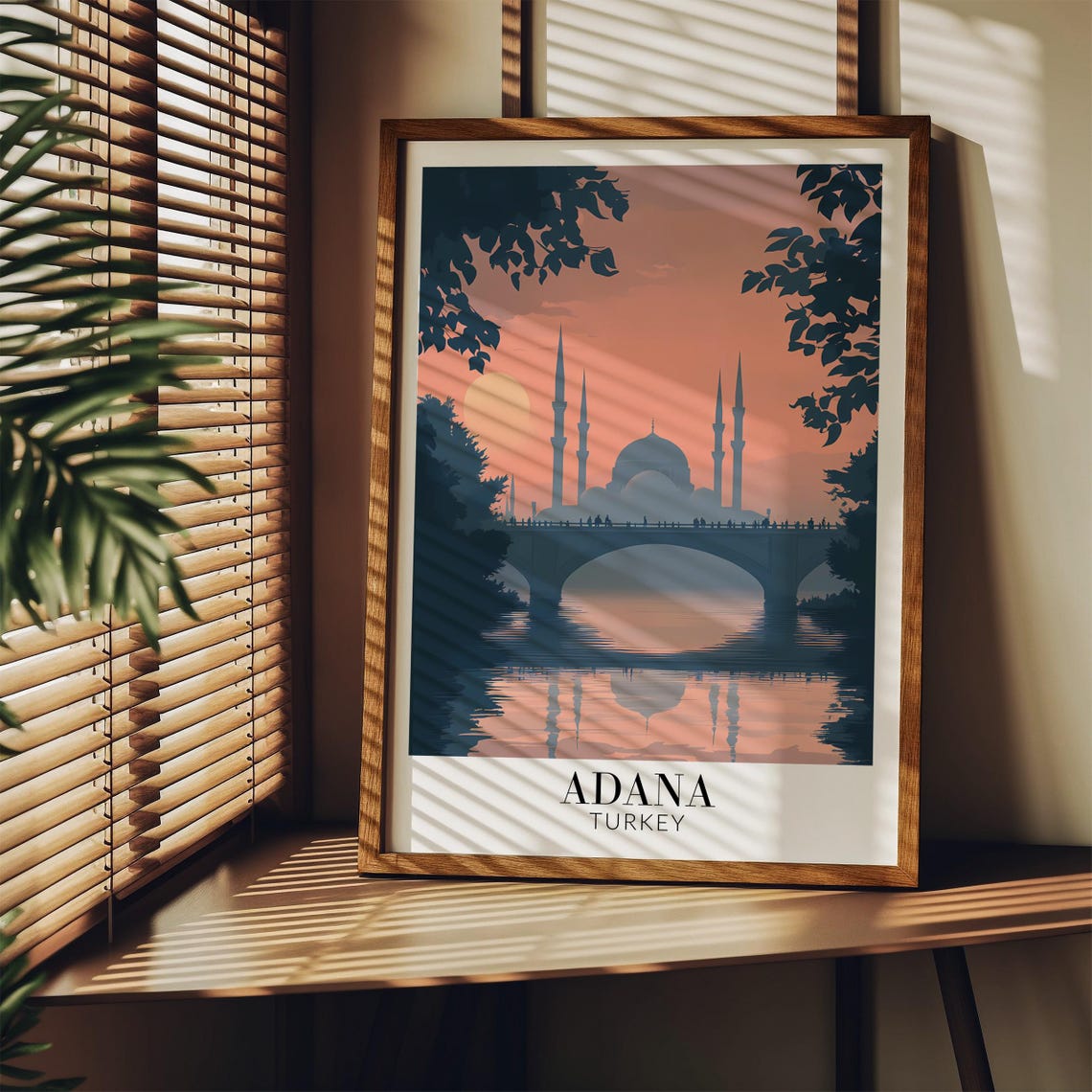 Adana Turkey Grand Mosque Silhouette Sunset River Bridge Poster - Image 3