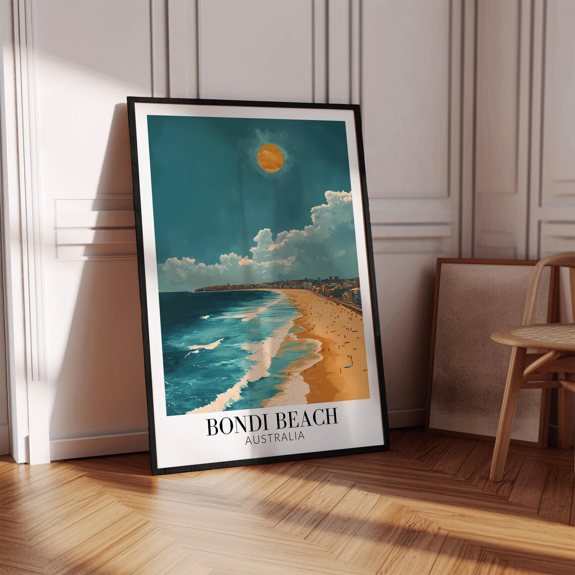 Vintage Golden Hour Sunset Over Bondi Beach Australia Travel Poster - Image 2