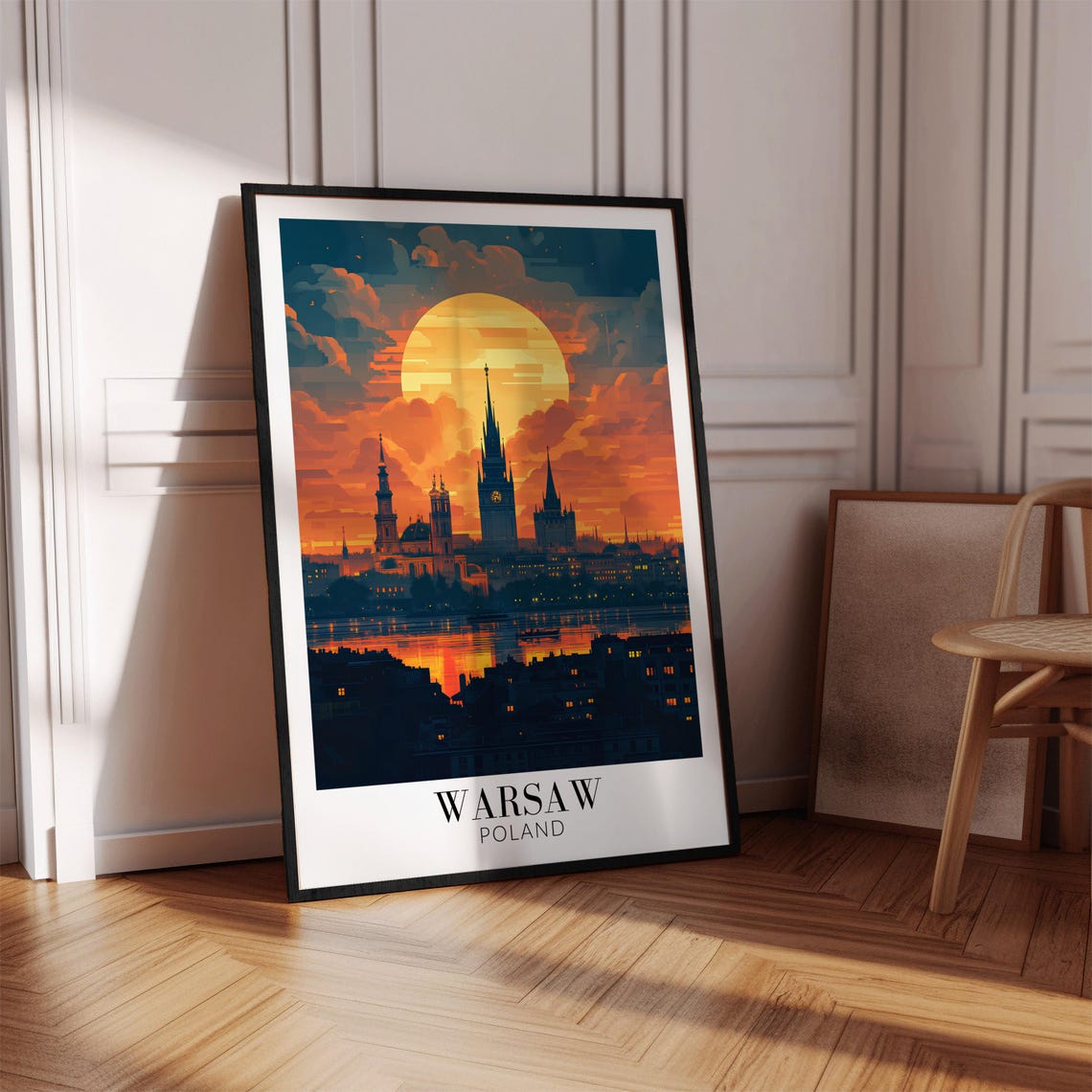 Historic Warsaw Poland Amber Sunset Old Town Skyline Art Poster - Image 4