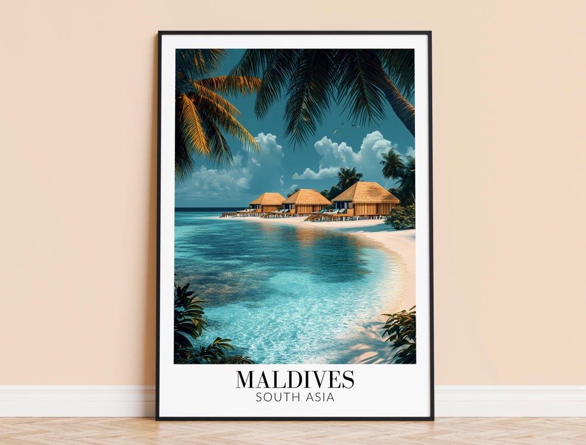 Maldives Overwater Bungalows Sparkling Turquoise Lagoon Poster