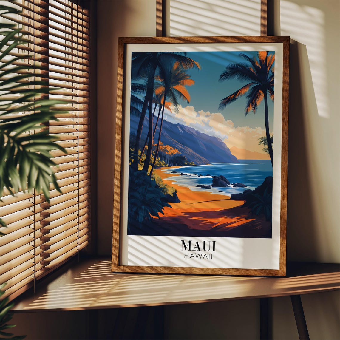 Maui Hawaii Sunset Beach Poster with Palm Trees and Ocean Waves - Image 4