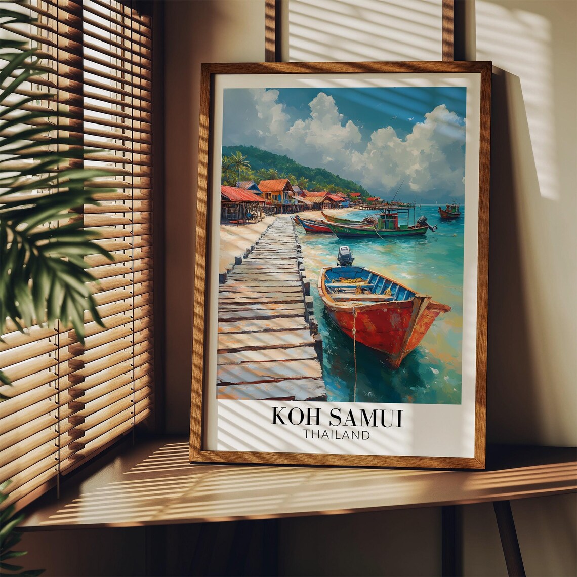 Koh Samui Thailand Fishing Pier Boats Coastal Village Travel Poster - Image 3