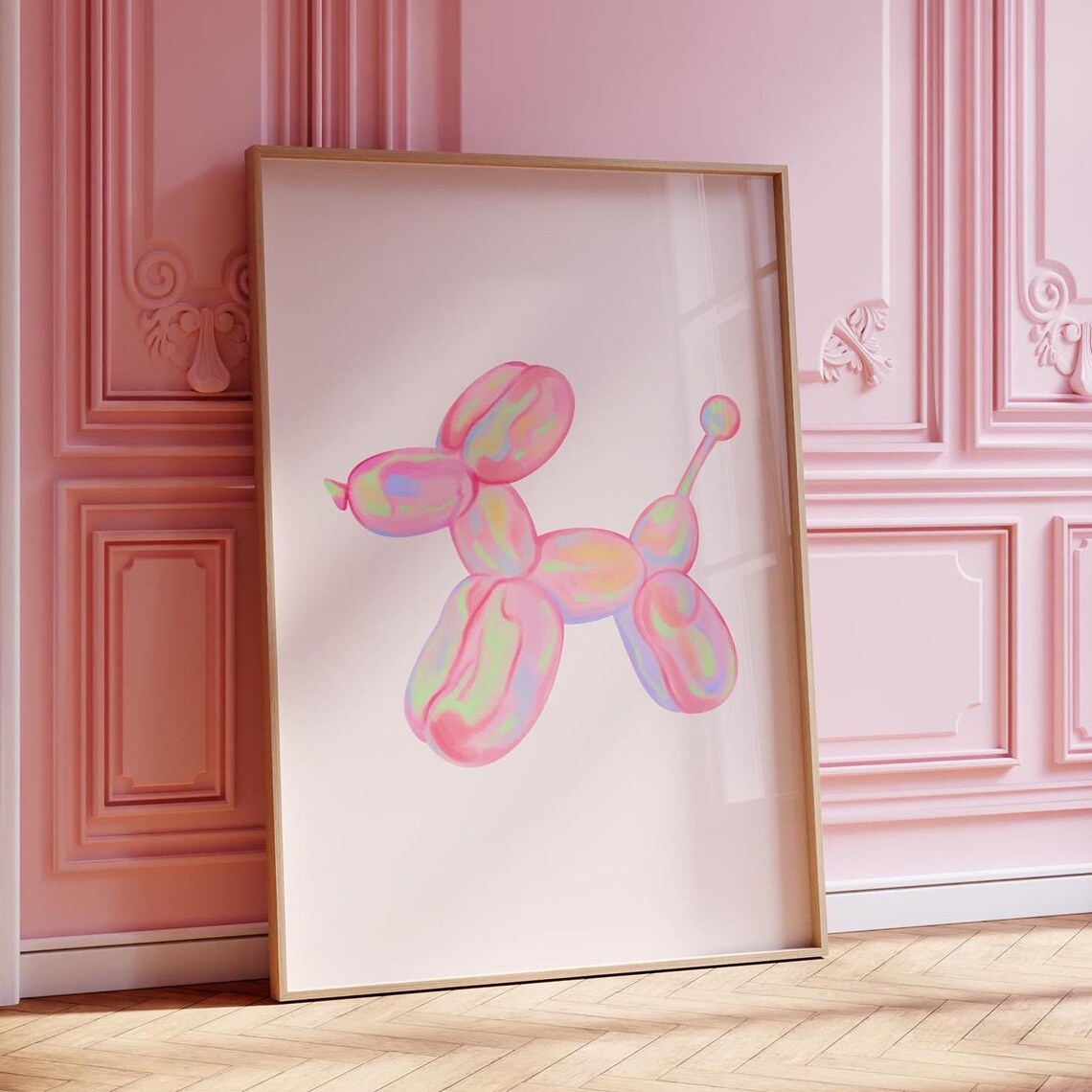Pink Iridescent Balloon Dog Pop Art Cute Girly Room Decor Poster