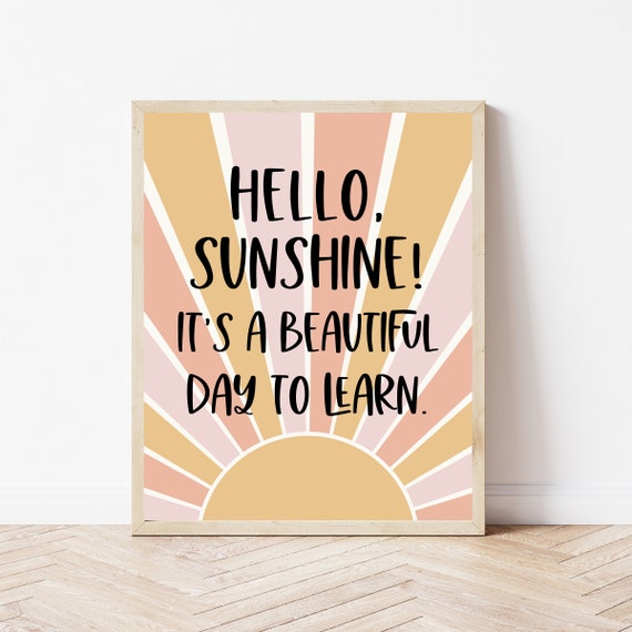 Hello Sunshine Classroom Decor Art Print, Boho Sign