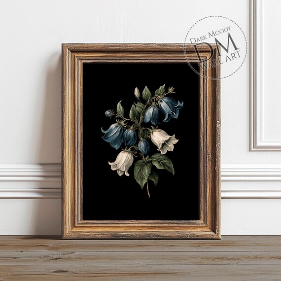 Blue Bellflower Wall Art Moody Botanical Floral Print
