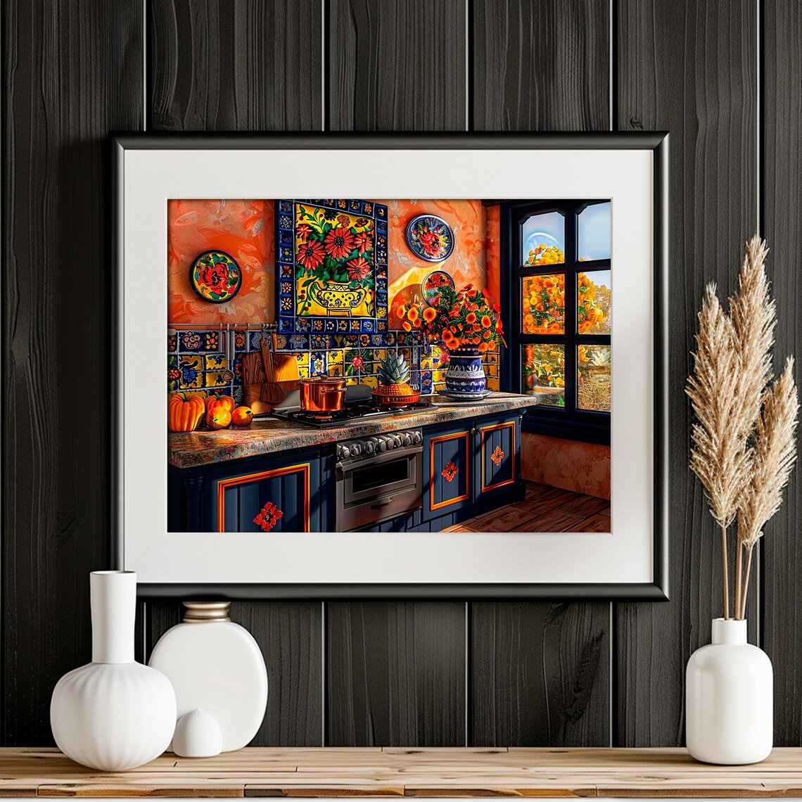 Talavera Tile Kitchen Copper Pots Pumpkins Warm Sunlight Art Print - Image 2