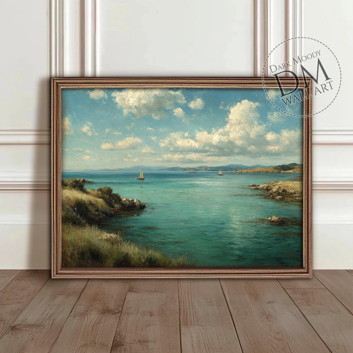 Vintage Sailboats On Turquoise Bay Summer Coastal Painting Poster