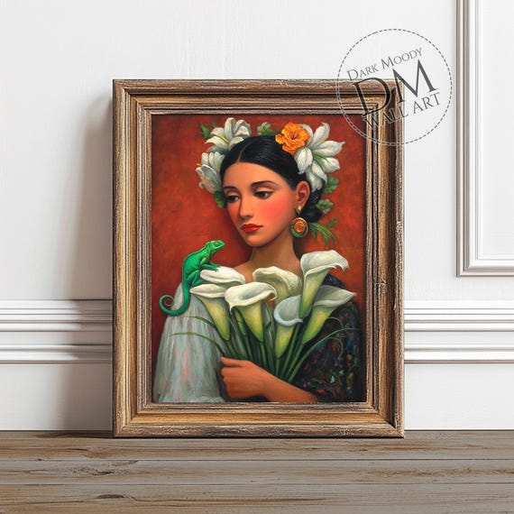 Mexican Woman Portrait Wall Art Floral Calla Lily Print