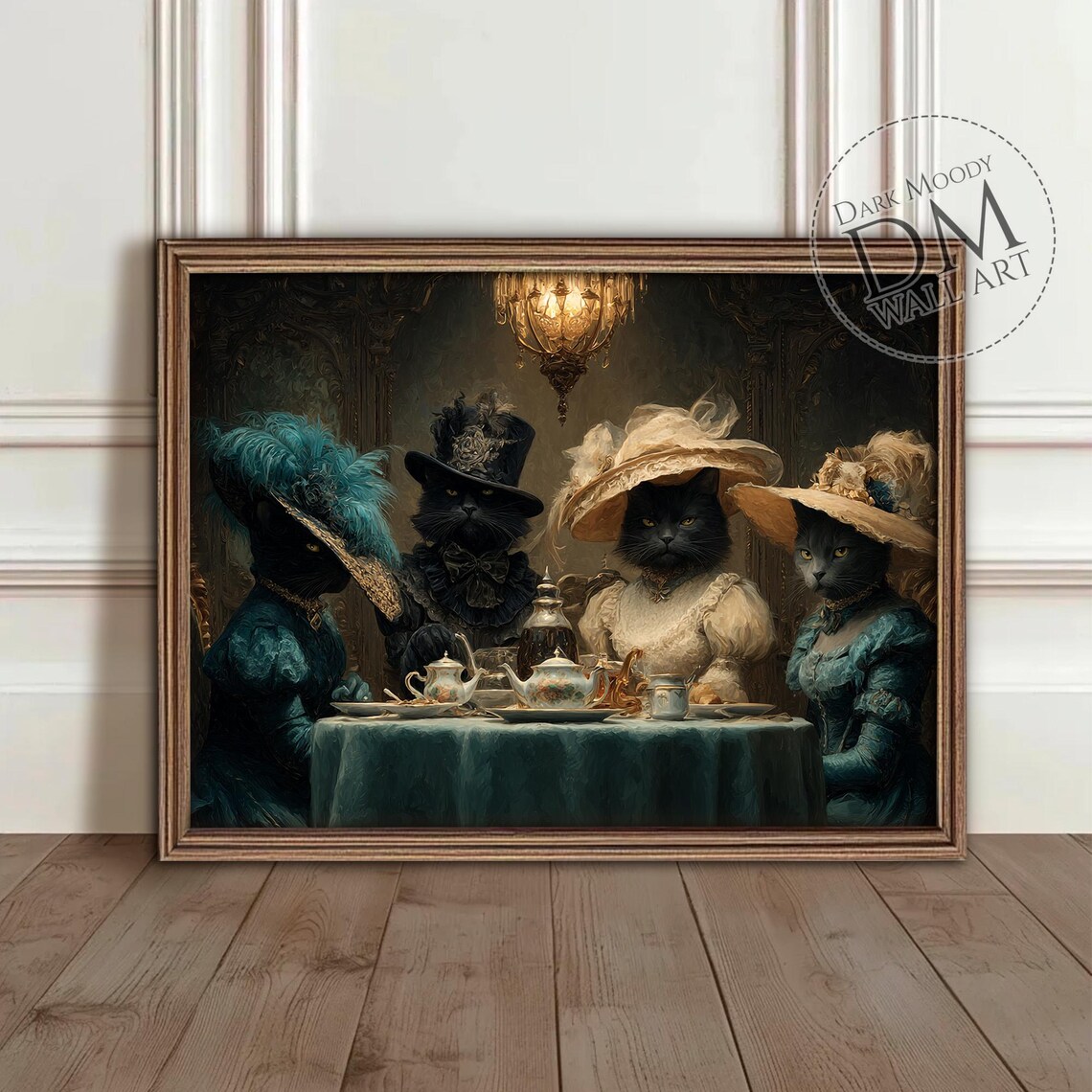 Victorian Black Cats Tea Party, Gothic Art Print