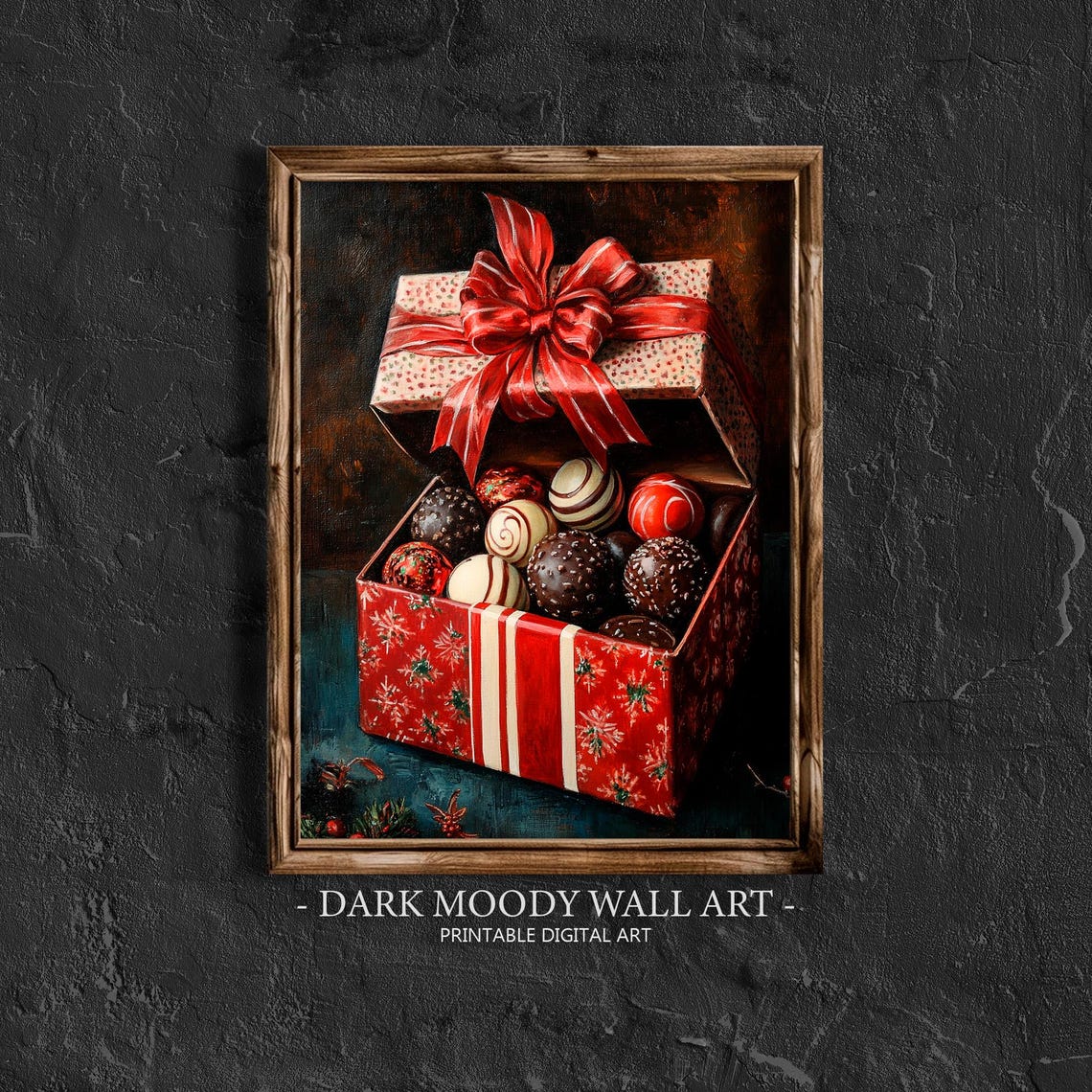 Christmas Chocolate Truffles Gift Box Red Bow Painting Poster