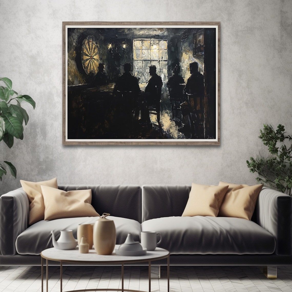 Silhouette Men Pub Darts Dark Moody Irish Bar Scene Wall Art - Image 5