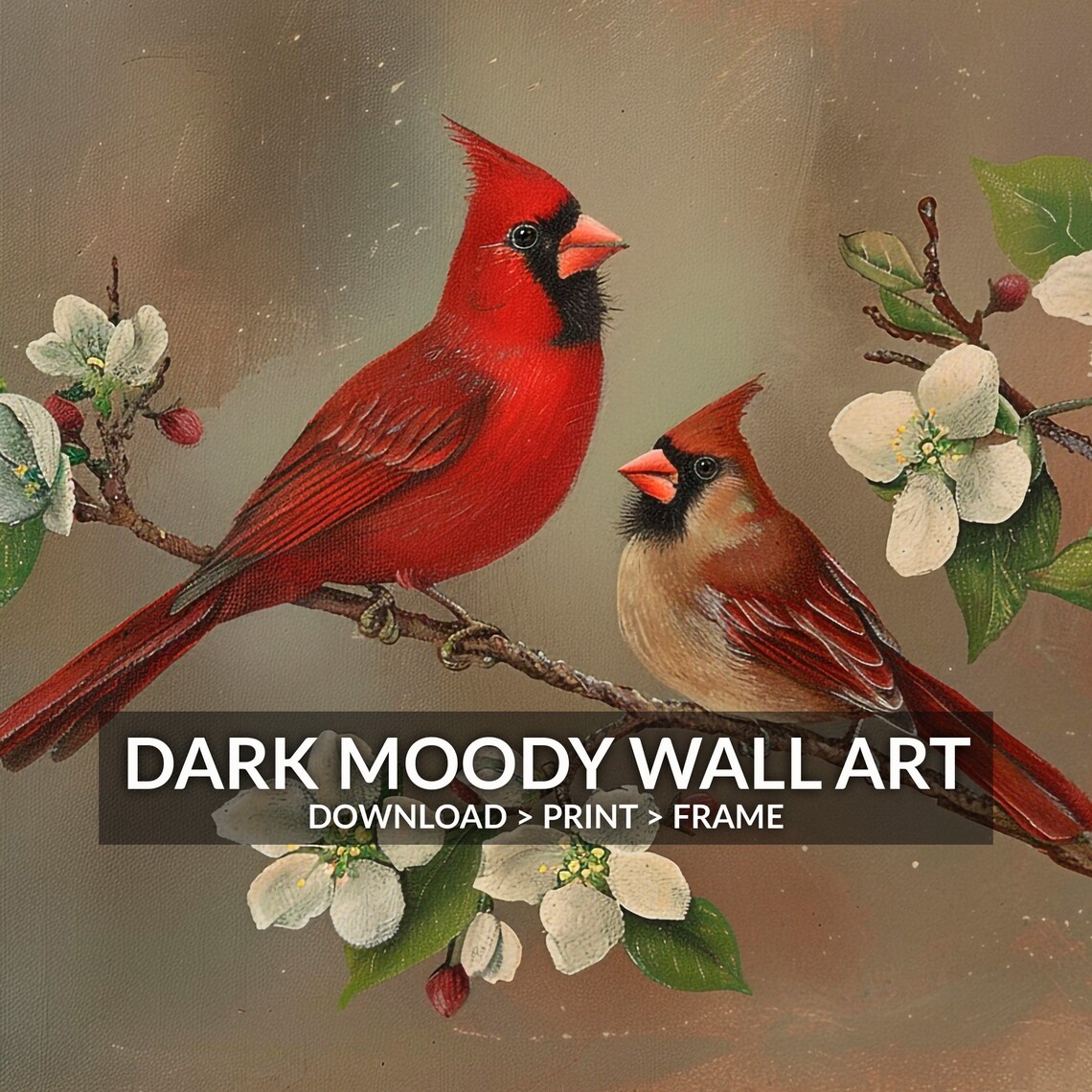 Two Cardinals Blossom Branch Painting Male Female Red Bird Poster - Image 2